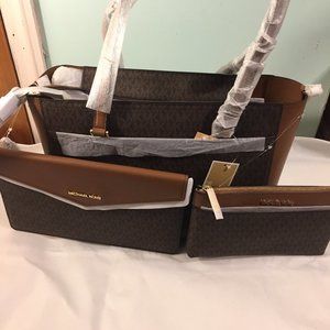 MICHAEL KORS Maisie Large Logo Leather 3-in-1 Tote Bag Brown